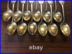Howard Roman Medallion Heads Sterling Gold Wash 12 Spoons 4 1/4