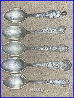 LOT OF 34 Antique Sterling Silver Souvenir Spoons 21.2 Troy Oz. Stamped