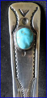 Large 1940s Native American Indian Sterling Silver and Turquoise Spoon and Fork