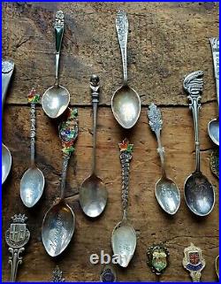 Large Vintage Sterling Silver Souvenir Spoon lot. 21 pieces. 227 grams. NOT SCRAP