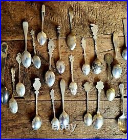 Large Vintage Sterling Silver Souvenir Spoon lot. 21 pieces. 227 grams. NOT SCRAP