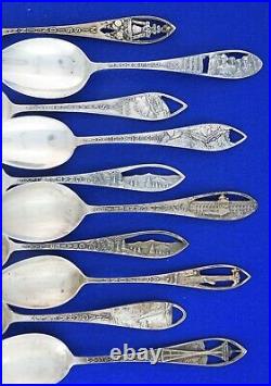 Lot 10 TEN Vintage Sterling Silver Souvenir Spoons Cut Out Handles Aprox 5 1/2