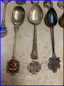 Lot -22 Antique Sterling 925 800 Silver Spoons Collection Mini Souvenir Vintage