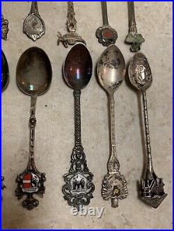 Lot -22 Antique Sterling 925 800 Silver Spoons Collection Mini Souvenir Vintage