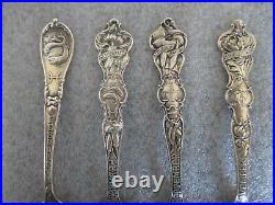 Lot(4) Antique Sterling Silver Zodiac Spoons Wallace/gorham 109 Gr Pisces Libra