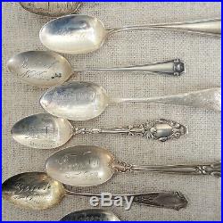 Lot 40 Sterling Silver Souvenir Spoons Antique California Oregon Mexico Boston