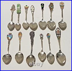 Lot Of 13 Vintage / Antique Sterling Silver Souvenir Spoons MIX Spoon Lot