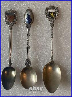 Lot Of 16 Vintage Antique Souvenir Spoons Sterling 925, 900 & 800 Silver