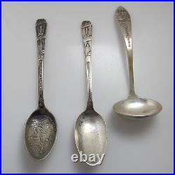 Lot Of 3 Vintage Chicago Worlds Fair Souvenir Spoons Ladle Sterling Silver