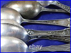 Lot Of 6 Misc Maker Sterling Silver Souvenir Teaspoons Good Condition A6