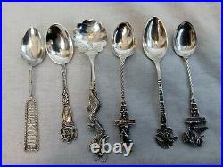 Lot Of 6 Sterling Silver Souvenir Collector Spoons 62.6 grams, 4 5/8