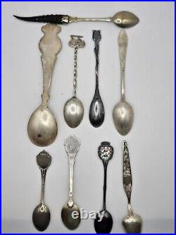 Lot Of 9 Antique Silver Spoons Including RARE PAULSEN And ANTELOPE HORN