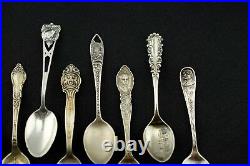 Lot of 10 Sterling Silver Souvenir Spoon Demitasse Art Nouveau Collection