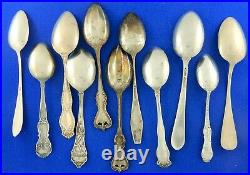 Lot of 11 Sterling Silver Spoons & Souvenir Spoons 215.2 Grams Scrap Flatware Or