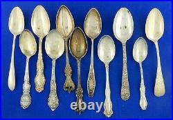 Lot of 11 Sterling Silver Spoons & Souvenir Spoons 215.2 Grams Scrap Flatware Or