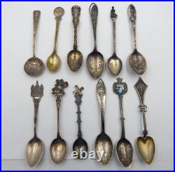 Lot of (12) Vintage Small Sterling Silver Souvenir Spoons
