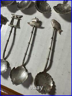 Lot of 12 Vintage Sterling Silver Chinese Souvenir Spoon 0950 Sterling 102gr