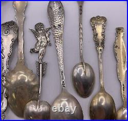 Lot of 14 Antique Sterling Silver Souvenir Spoons 4 with Enamel