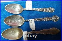 Lot of 14 Sterling Silver 925 Souvenir Spoon 270.2g Los Angeles Gorham Quebec