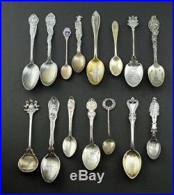 Lot of 15 Antique Sterling Silver Pennsylvania PA Souvenir Spoon Collection