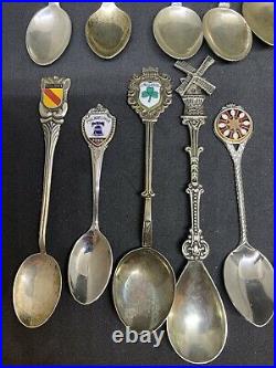 Lot of 15 Vintage Sterling Silver Collector Souvenir Spoons from Europe USA