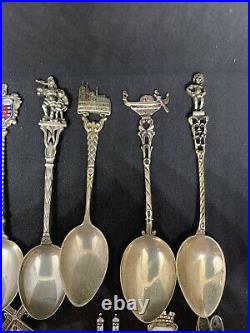 Lot of 15 Vintage Sterling Silver Collector Souvenir Spoons from Europe USA