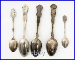 Lot of 16 Souvenir Spoons 11 Marked Sterling Silver 160 grams, 5 Unmarked
