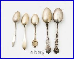 Lot of 16 Souvenir Spoons 11 Marked Sterling Silver 160 grams, 5 Unmarked