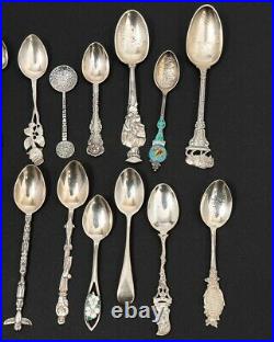 Lot of 18 Sterling Silver Collector Souvenir Spoons Mexico Canada US Europe 245g