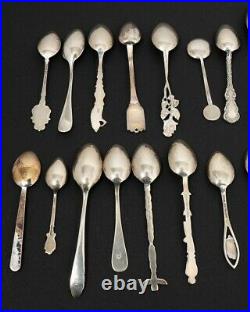 Lot of 18 Sterling Silver Collector Souvenir Spoons Mexico Canada US Europe 245g
