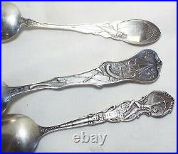 Lot of 5 Antique STERLING SILVER Native American INDIAN Motif SOUVENIR SPOONS