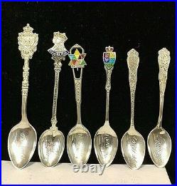 Lot of 6 Enamel Sterling Silver Souvenir Spoons CANADA Toronto Syanne Chatham