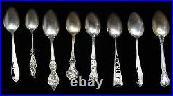 Lot of 9 Indiana State & City Sterling Silver Souvenir Collector Spoons B1982