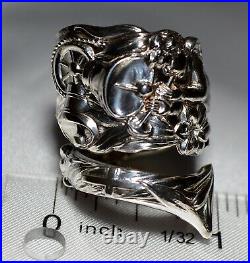 MOST ORNATE 3 Dimensional Spoon Ring WATSON Mechanics Sterling Cherub Bells Lily