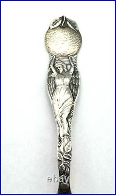 Mayer & Bros Sterling Art Nouveau Souvenir Spoon with Angel Holding Orange 12291