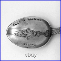 Mt Hood Enamel Souvenir Spoon Oregon Salmon Bowl Sterling Silver