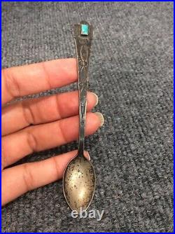 Native American Ingot Silver Stamp Turquoise Thunderbird Spoon