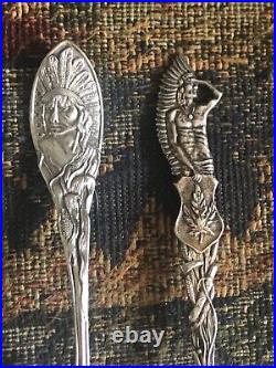 Native American Sterling Souvenir Spoons Indian Silver Chief Figural Lot