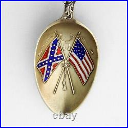 North Carolina Souvenir Spoon Crossed Flags Enamel Sterling Silver