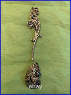 Norwegian Sterling Silver Enamel Plique a Jour Coffee Tea Spoon Art Nouveau