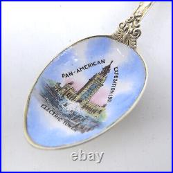 Official Souvenir Spoon PAN AMERICAN EXPO 1901 Enameled Sterling Electric Tower