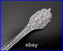 Old Fort Marion St Augustine Florida Coat of Arms Souvenir Sterling Silver Spoon