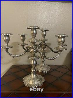 PAIR of FISHER ENGLISH ROSE STERLING SILVER 3 Light Candelabras