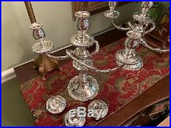 PAIR of FISHER ENGLISH ROSE STERLING SILVER 3 Light Candelabras