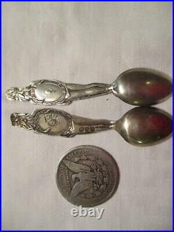 Pair Antique Silver Plate Indian Souvenir Spoons