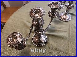 Pair of Fisher Sterling Silver English Rose 3 Light Candelabras Candle Sticks