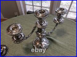 Pair of Fisher Sterling Silver English Rose 3 Light Candelabras Candle Sticks