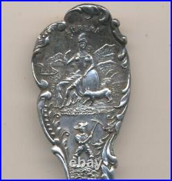 Petaluma California Engraved Sterling Silver Souvenir Spoon Minerva Athena Miner