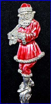 Rare Antique Christmas Santa Claus Enamel Joseph Mayer Sterling Silver Spoon