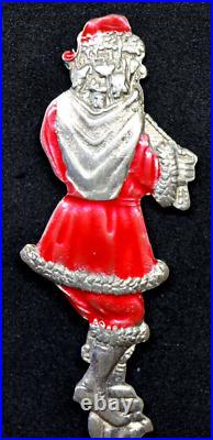 Rare Antique Christmas Santa Claus Enamel Joseph Mayer Sterling Silver Spoon
